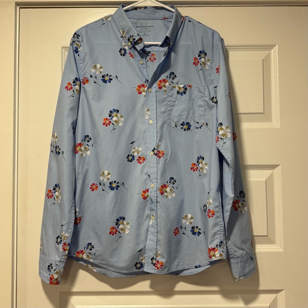 Banana Republic Light Blue Floral Men's Shirt